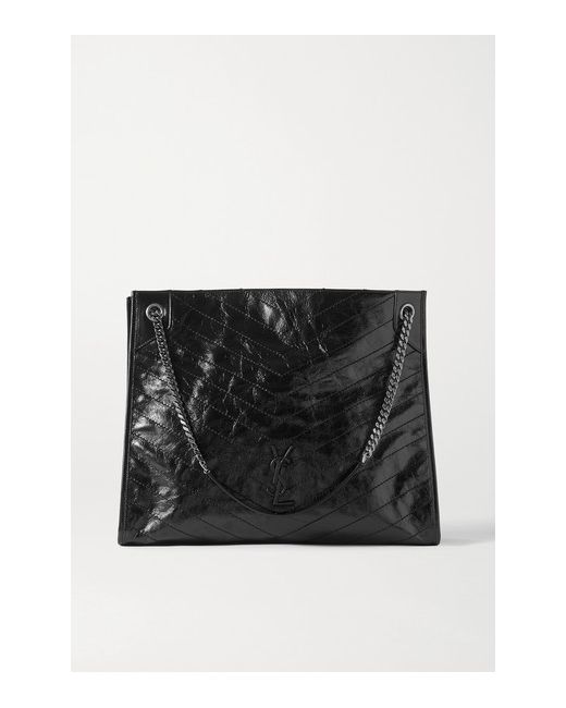 Saint Laurent Niki Large Quilted Crinkled Glossed-leather Tote