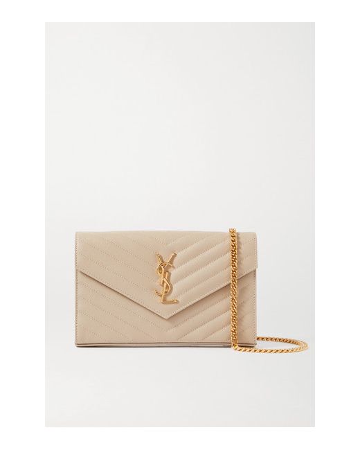 Saint Laurent Envelope Quilted Textured-leather Shoulder Bag Off-