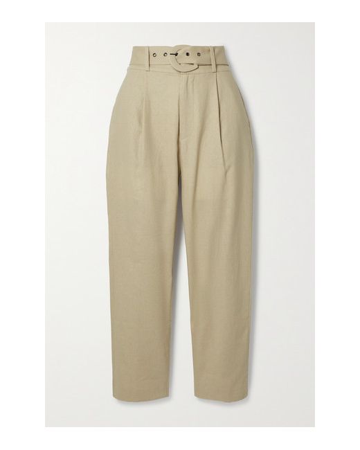 Anine Bing Elyse Belted Linen And Cotton-blend Straight-leg Pants
