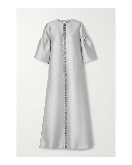 Reem Acra Embellished Satin-piqué Gown