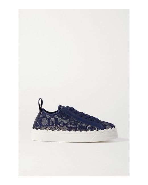 Chloé Lauren Scalloped Lace Leather And Canvas Sneakers