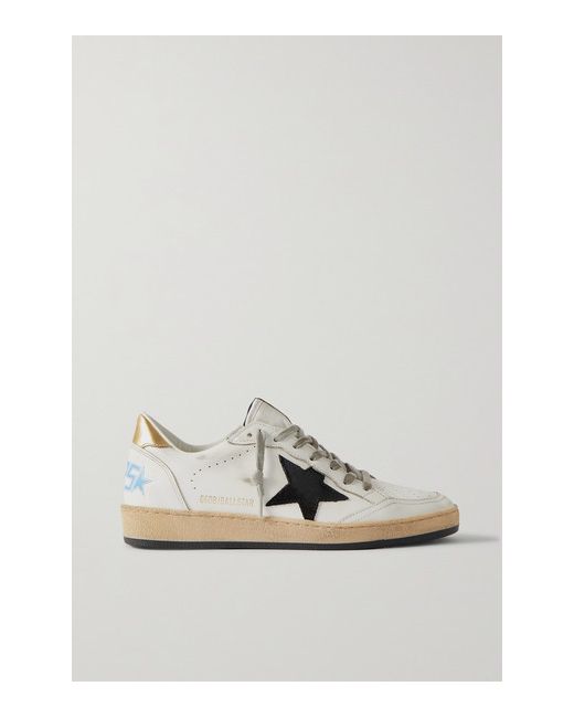 Golden Goose Ball Star Distressed Suede-trimmed Leather Sneakers