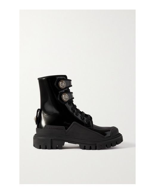 Dolce & Gabbana Biker Rubber-trimmed Embellished Patent-leather Ankle Boots