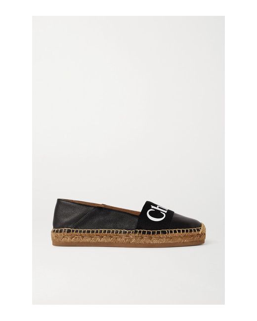 Chloé Woody Leather And Logo-print Cotton-canvas Espadrilles