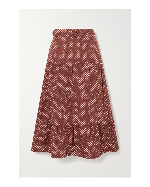 Faithful the Brand Net Sustain Farida Belted Polka-dot Cotton-poplin Midi Skirt