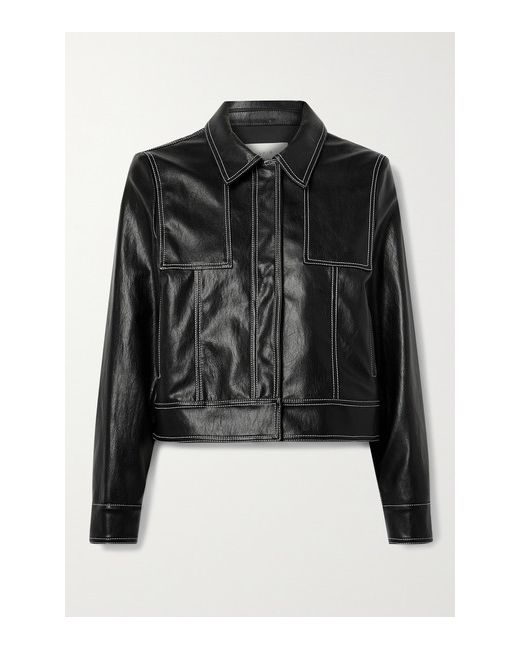 Lvir Topstitched Faux Leather Jacket