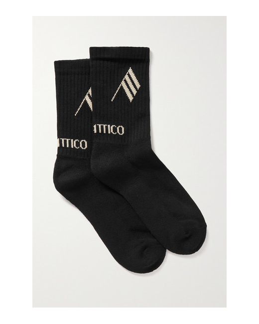 Attico Intarsia Ribbed Stretch Cotton-blend Socks