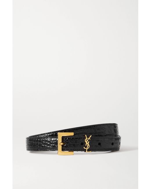 Saint Laurent Embellished Croc-effect Leather Belt