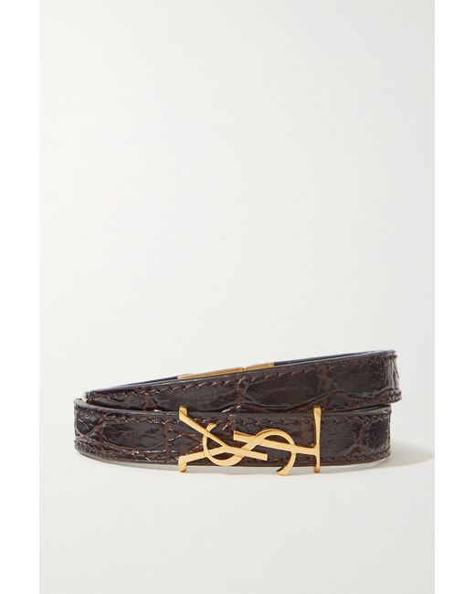 Saint Laurent Croc-effect Leather And Gold-tone Bracelet