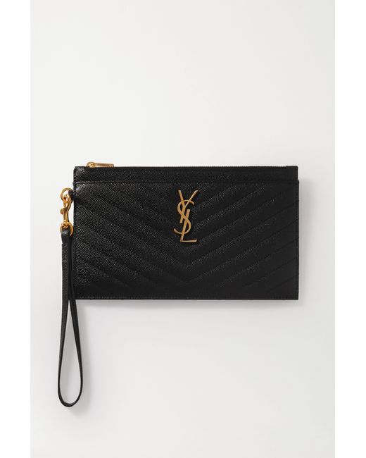 Saint Laurent Monogram Quilted Textured-leather Pouch