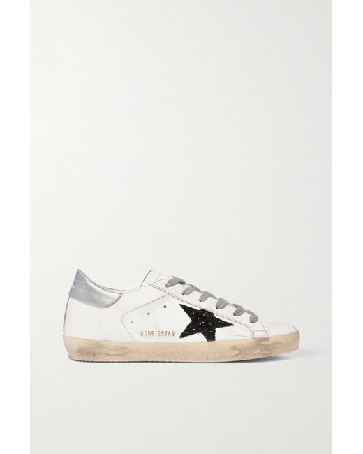 Golden Goose Superstar Glittered Distressed Leather Sneakers