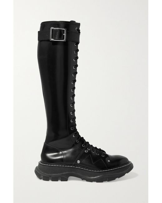 Alexander McQueen Glossed-leather Exaggerated-sole Knee Boots