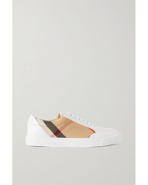 Burberry Checked Canvas And Leather Sneakers