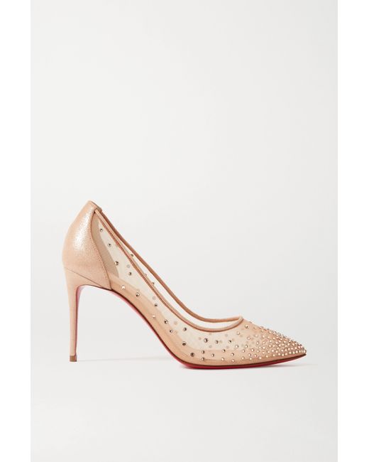 Christian Louboutin Follies 85 Crystal-embellished Mesh And Glittered-leather Pumps