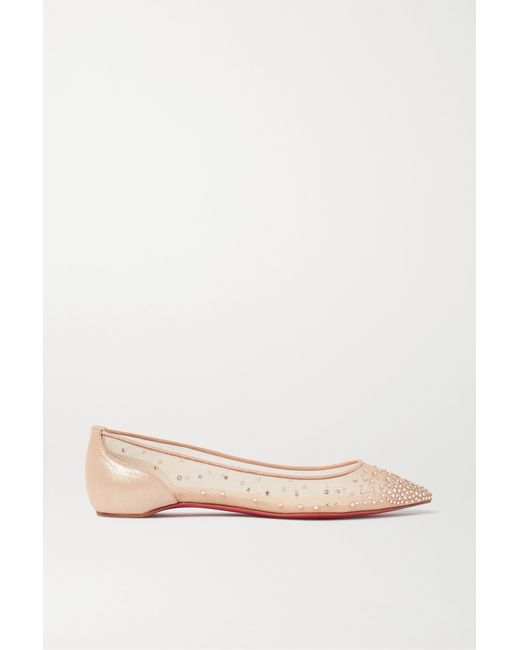 Christian Louboutin Follies Crystal-embellished Pvc And Leather Point-toe Flats