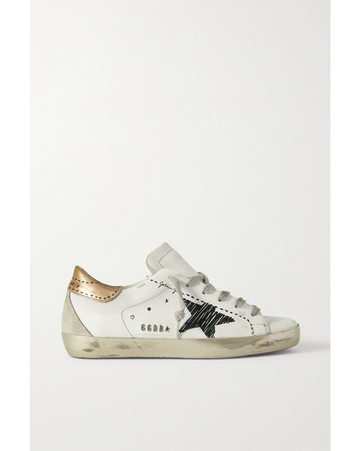 Golden Goose Superstar Distressed Suede-trimmed Printed Leather Sneakers