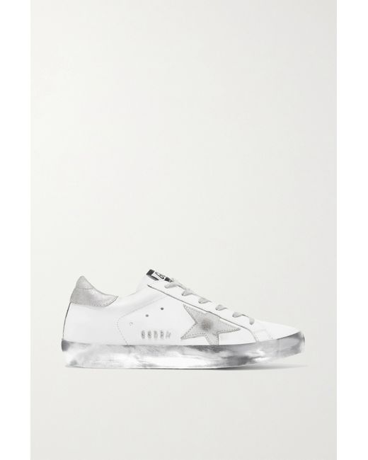 Golden Goose Superstar Distressed Glittered Leather Sneakers
