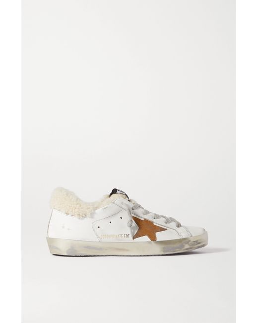 Golden Goose Superstar Distressed Leather Suede And Shearling Sneakers