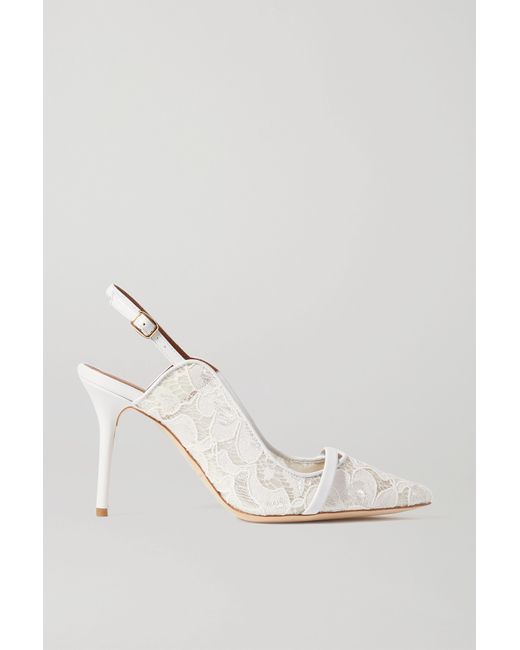 Malone Souliers Marion 85 Leather-trimmed Corded Lace Slingback Pumps