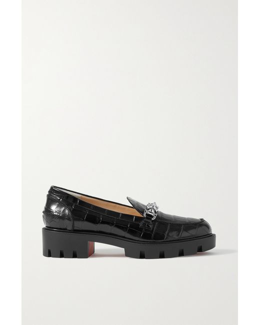 Christian Louboutin Lug Swing Embellished Croc-effect Leather Loafers