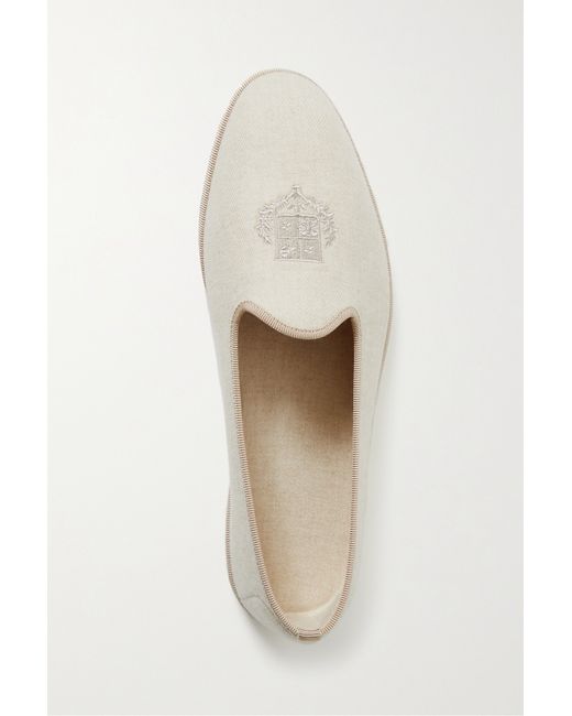Loro Piana Venice Embroidered Cashmere-blend Flannel Slippers
