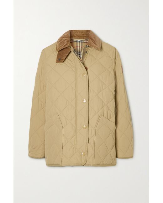 Burberry Corduroy And Leather-trimmed Quilted Shell Jacket