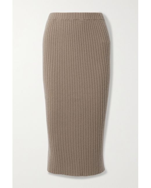 Allude Ribbed Cashmere Midi Skirt