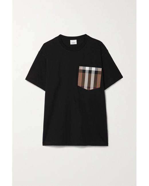 Burberry Checked Twill-trimmed Cotton-jersey T-shirt