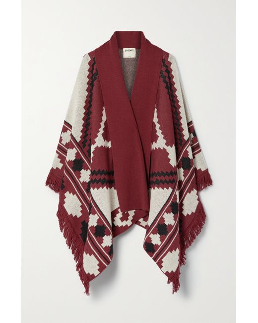 L'agence Austin Fringed Jacquard-knit Wool And Cotton-blend Cape