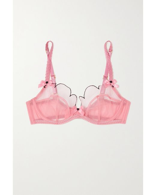 Agent Provocateur Lorna Bow-embellished Embroidered Tulle Underwired Soft-cup Bra