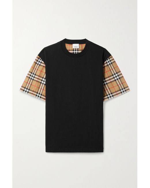 Burberry Net Sustain Checked Poplin-trimmed Cotton-jersey T-shirt