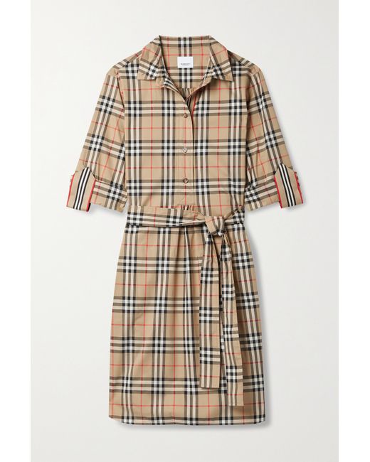 Burberry Net Sustain Belted Checked Cotton-blend Poplin Mini Shirt Dress