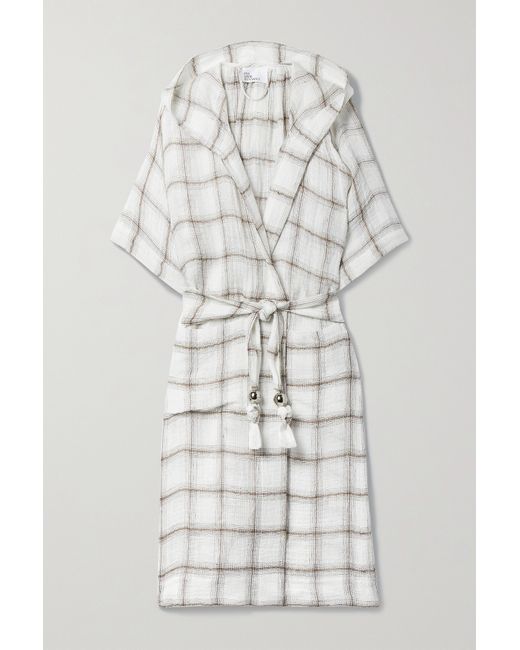 Lisa Marie Fernandez Net Sustain Hooded Checked Linen-blend Gauze Robe