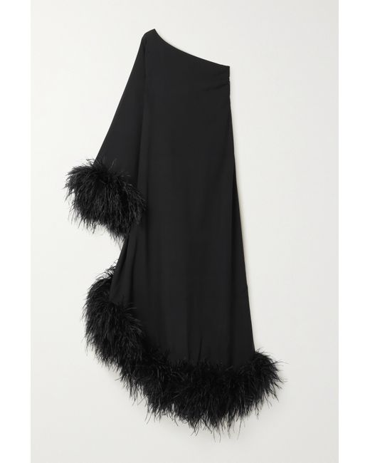 Taller Marmo Ubud One-shoulder Feather-trimmed Crepe Maxi Dress