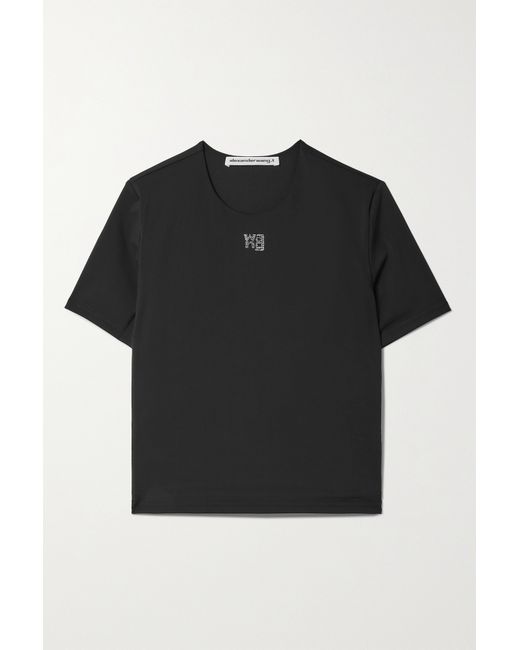 T by Alexander Wang Cropped Crystal-embellished Stretch-jersey T-shirt