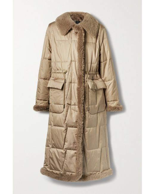 Akris Shearling-trimmed Quilted Mulberry Silk-blend Shell Coat
