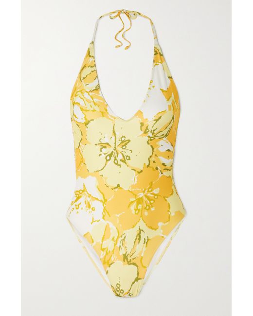 Faithful the Brand Net Sustain Liza Floral-print Econyl Halterneck Swimsuit