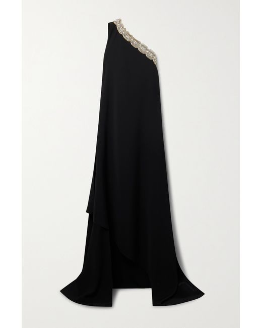 Reem Acra One-shoulder Embellished Crepe Gown