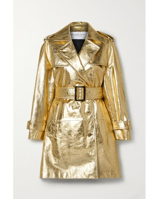 Michael Kors Collection Metallic Belted Double-breasted Leather Trench Coat