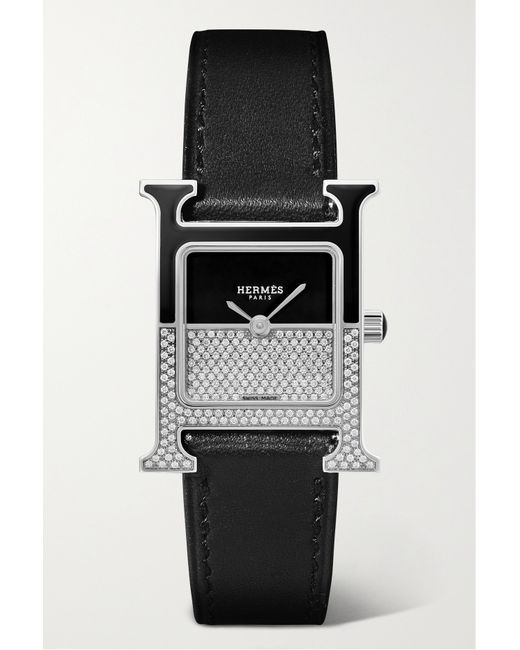 Hermès timepieces Heure H Double Jeu 21mm Small Stainless Steel Lacquer Leather And Diamond Watch