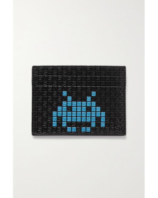 Serapian Space Invaders Leather And Woven Coated-canvas Cardholder