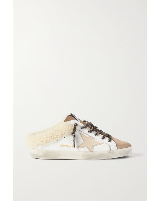 Golden Goose Superstar Sabot Shearling-lined Distressed Leather And Suede Slip-on Sneakers