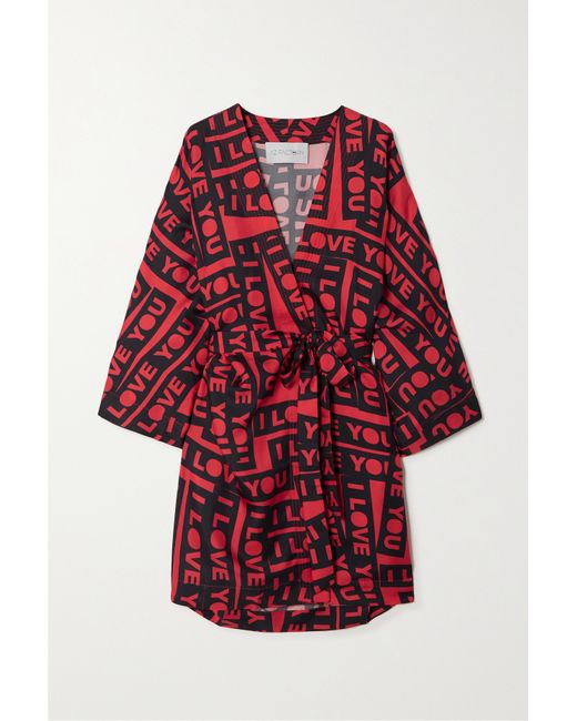 Az Factory Belted Printed Mulberry Silk-twill Robe