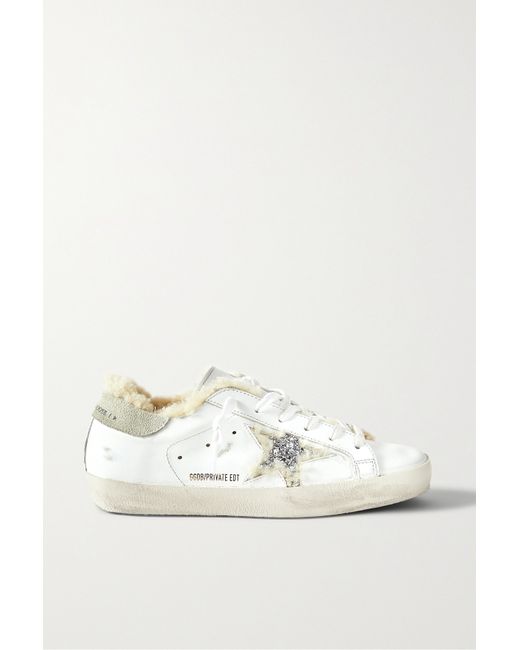 Golden Goose Superstar Shearling-lined Distressed Glittered Leather Sneakers