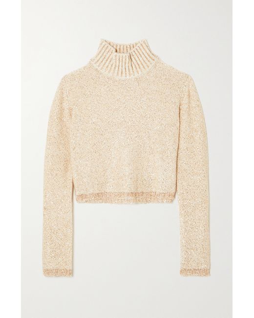 Altuzarra Melitta Cropped Sequin-embellished Knitted Turtleneck Sweater