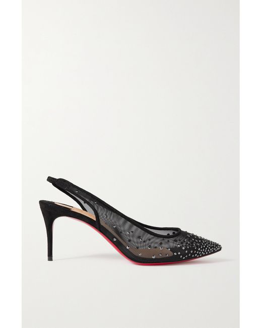 Christian Louboutin Follies 70 Suede-trimmed Crystal-embellished Mesh Slingback Pumps