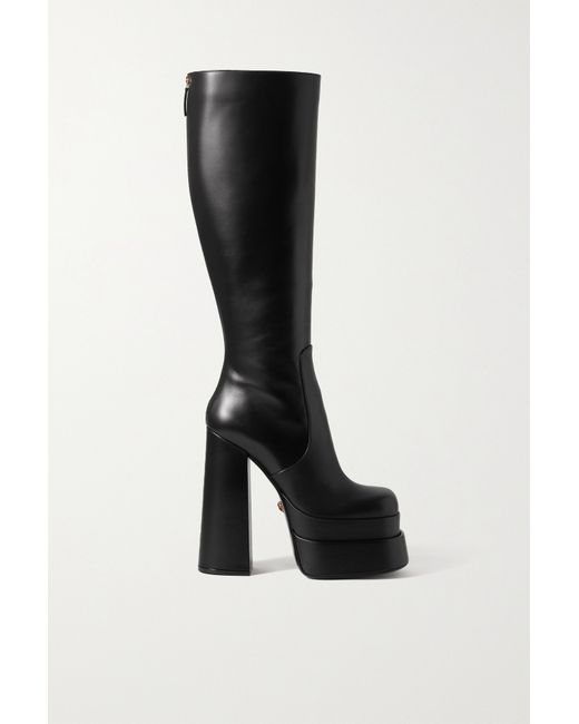 Versace Leather Platform Knee Boots