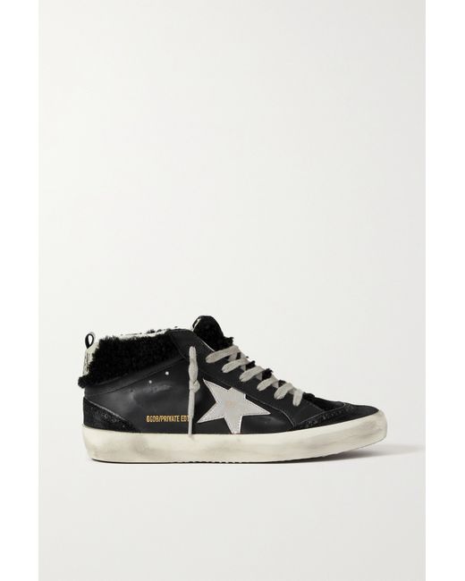 Golden Goose Mid Star Shearling-lined Distressed Leather And Suede Sneakers