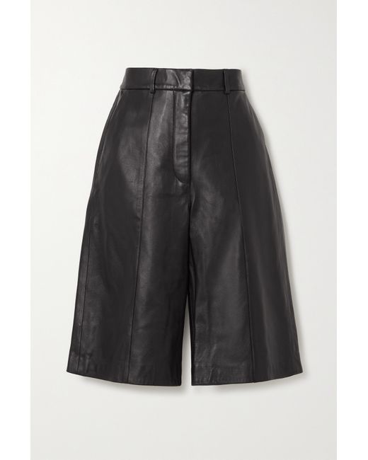 Anine Bing Nora Pleated Leather Shorts