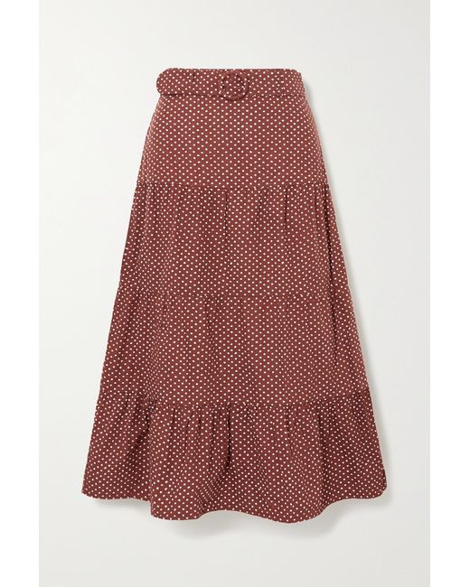 Faithful the Brand Net Sustain Farida Belted Polka-dot Cotton-poplin Midi Skirt